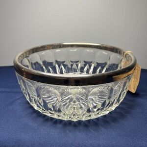 Diamond Cut Glass Fruit Bowl with Silver Rim